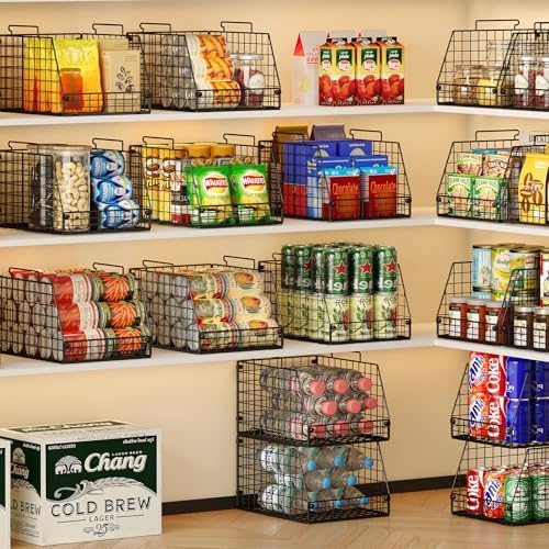 4 Pack XXL Stackable Wire Storage Basket, Extra Large Capacity Pantry Organizer and Storage, Muti-Purpose for Fruit Vegetable Basket & Toy Bin & Snack Organizer - Image 3