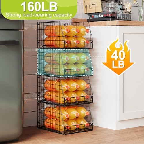 4 Pack XXL Stackable Wire Storage Basket, Extra Large Capacity Pantry Organizer and Storage, Muti-Purpose for Fruit Vegetable Basket & Toy Bin & Snack Organizer - Image 4