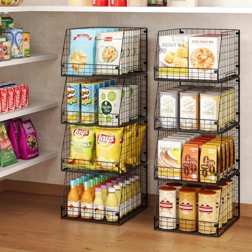 4 Pack XXL Stackable Wire Storage Basket, Extra Large Capacity Pantry Organizer and Storage, Muti-Purpose for Fruit Vegetable Basket & Toy Bin & Snack Organizer - Image 5