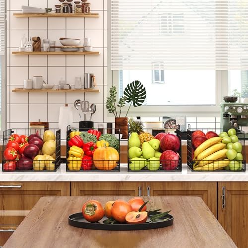 4 Pack XXL Stackable Wire Storage Basket, Extra Large Capacity Pantry Organizer and Storage, Muti-Purpose for Fruit Vegetable Basket & Toy Bin & Snack Organizer - Image 6