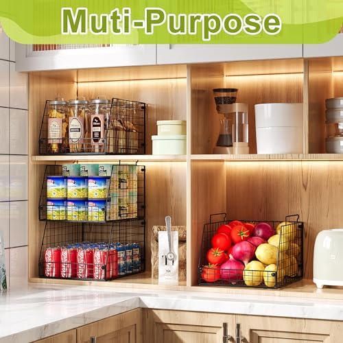 4 Pack XXL Stackable Wire Storage Basket, Extra Large Capacity Pantry Organizer and Storage, Muti-Purpose for Fruit Vegetable Basket & Toy Bin & Snack Organizer - Image 7