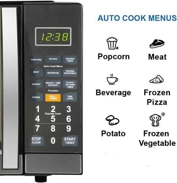 Emerson MWG1191SB 1.1 Cu. Ft. Microwave with Built-In Grill Function, 1100W Power, Stainless Steel, LED Timer Display, 11 Power Levels, 9 Preset Cooking Options, Removable Glass Turntable, Child Lock - Image 7