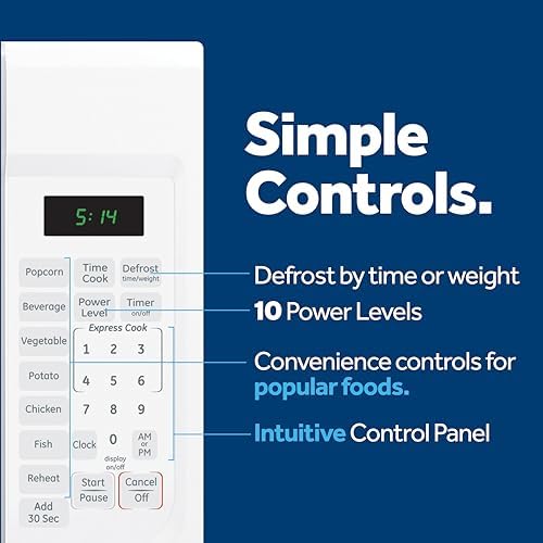 GE GCST14S1WWW Microwave Oven,1,100-watt 7 Auto Cooking Settings, Child-Lock Technology, Kitchen Essentials for The Countertop, Dorm Room or Apartment, 1.4 Cu. Ft, White - Image 6