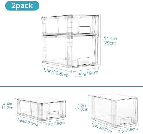Vtopmart 4 Pack Clear Stackable Storage Drawers,Easy to Assemble Bathroom Organizers and Storage with handles,Plastic Drawers for Kitchen Pantry,Cabinet,Under Sink Organization - Image 4