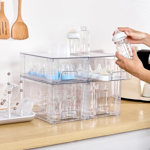 Vtopmart 4 Pack Clear Stackable Storage Drawers,Easy to Assemble Bathroom Organizers and Storage with handles,Plastic Drawers for Kitchen Pantry,Cabinet,Under Sink Organization - Image 5
